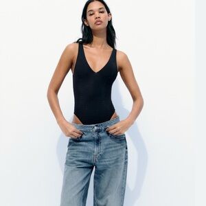 Black V-Neck Rhinestone Bodysuit